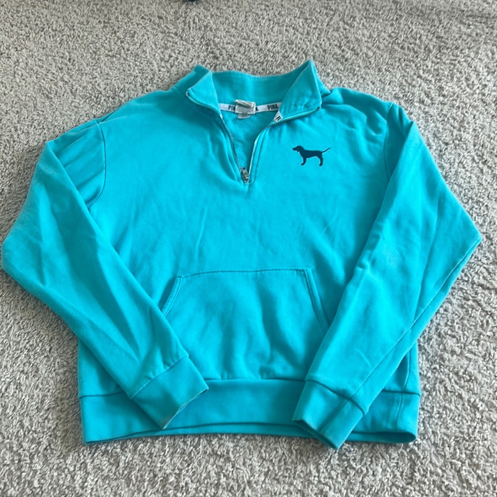 PINK Light Blue Half-Zip with Leopard Print